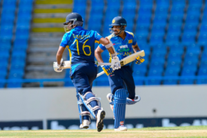 Dhanushka Gunathilaka, Dimuth Karunaratne take a run. (Photo: AFP)