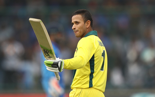 Usman Khawaja of Australia celebrates scoring his century during game five of the One Day International series between India and Australia at Feroz Shah Kotla Ground on March 13, 2019 in Delhi, India. (Photo by Robert Cianflone/Getty Images)