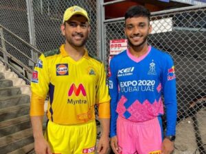 RR pacer Chetan Sakariya met CSK skipper MS Dhoni after the match.