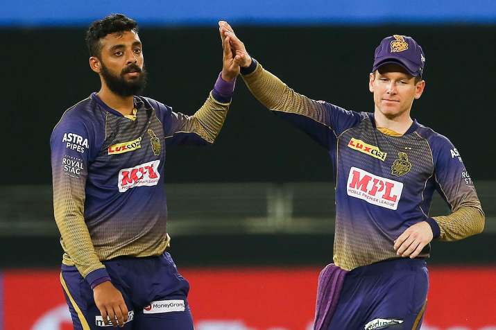 Varun Chakravarthy and Eoin Morgan Image Source : PTI