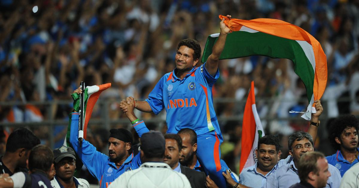 Sachin Tendulkar carried on the shoulders of his teammates after the 2011 World Cup win | AFP