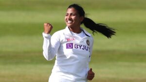 Sneh Rana took three wickets on the first day of her Test debut Getty Images