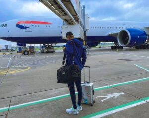 KL Rahul, who recovered from an emergency appendicitis operation to make the important England tour on time, on landing at the airport in the UK. Image Credit: Twitter/KL Rahul