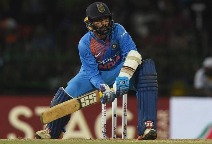 Dinesh Karthik in action against Bangladesh at the Nidahas Trophy final in Colombo – AFP