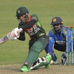 Mushfiqur Rahim plays a shot against Sri Lanka. - AFP