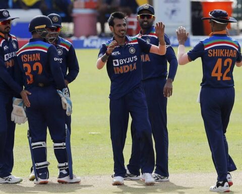 India's Yuzvendra Chahal celebrates the wicket of Sri Lanka's Avishka Fernando during the first one day international cricket match between Sri Lanka and India in Colombo, Sri Lanka. (AP Photo)