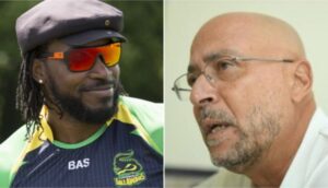 Chris Gayle (left) and Ricky Skerritt