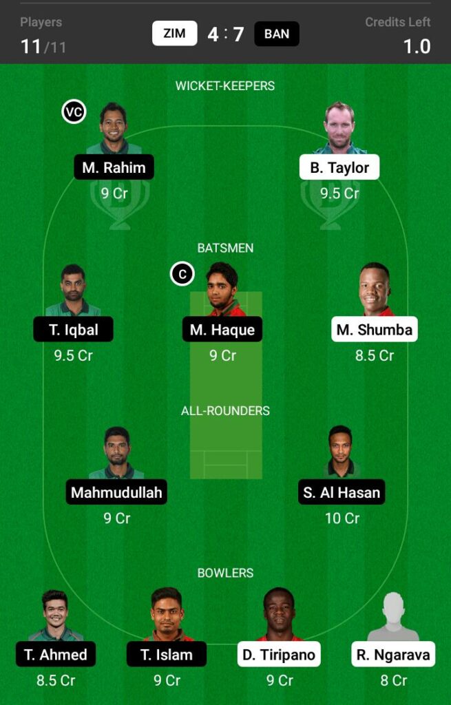 Zimbabwe vs Bangladesh Dream11 Prediction Fantasy Cricket Tips Dream11 Team