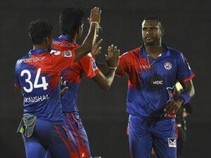 LPL: Angelo Mathews celebrates a dismissal for Colombo Kings.© Twitter
