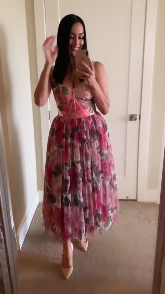 WWE Star Nikki Bella Celebrates Wine Bottling Day In Gorgeous Floral Dress 4