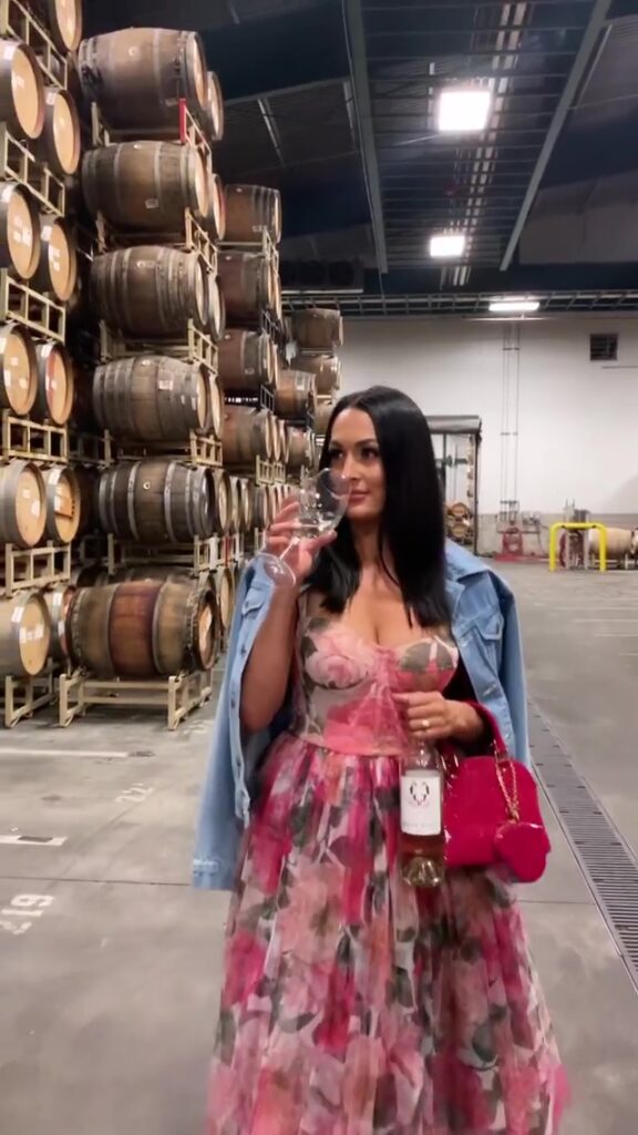 WWE Star Nikki Bella Celebrates Wine Bottling Day In Gorgeous Floral Dress 1