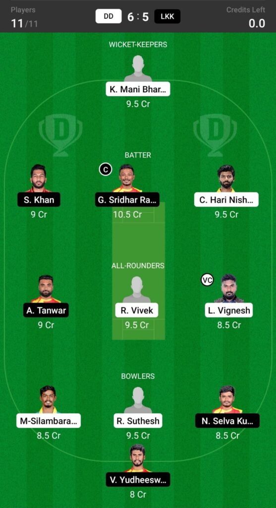DD vs LKK Dream11 Prediction, Fantasy Cricket Tips, Dream XI Team, Shriram TNPL T20 2021