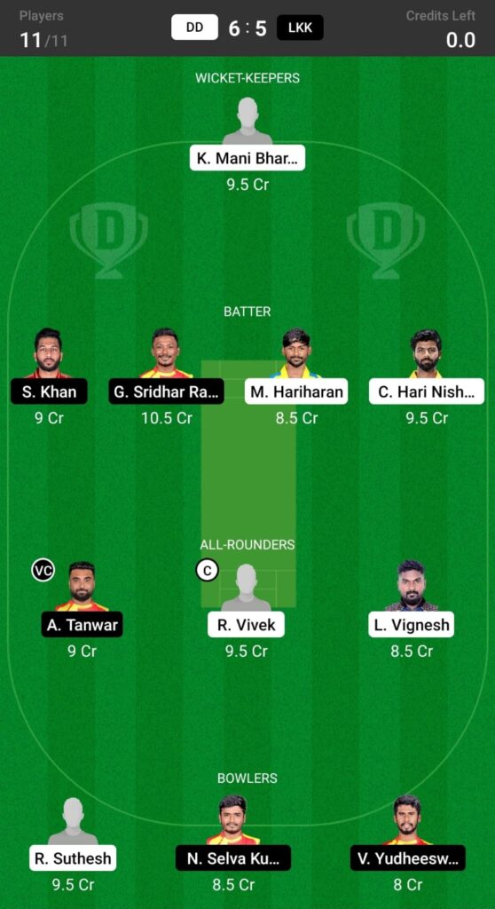 DD vs LKK Dream11 Prediction, Fantasy Cricket Tips, Dream XI Team, Shriram TNPL T20 2021