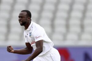 Kemar Roach celebrates Michael Steele/Pool via AP
