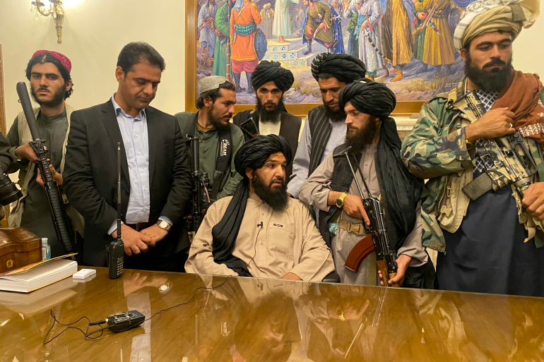 Taliban fighters take control of Afghan presidential palace after the Afghan President Ashraf Ghani fled the country, in Kabul (Image Credit: AP)