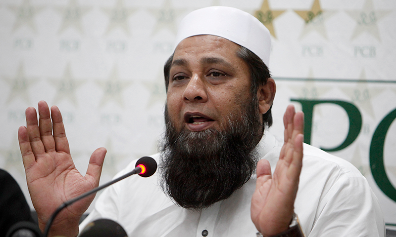 Inzamam-ul-Haq addresses a press conference in Lahore. — AP/File