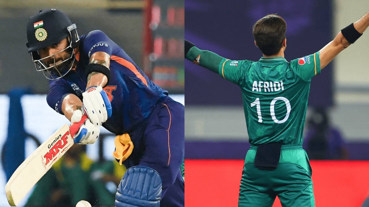 Virat Kohli played a 57-run knock while Shaheen Afridi celebrating one of his three wickets | Photo: ICC