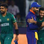 Mohammad Rizwan, Babar Azam, and Virat Kohli share a heartfelt moment after Ind vs Pak game | Photo: T20 World Cup / ICC