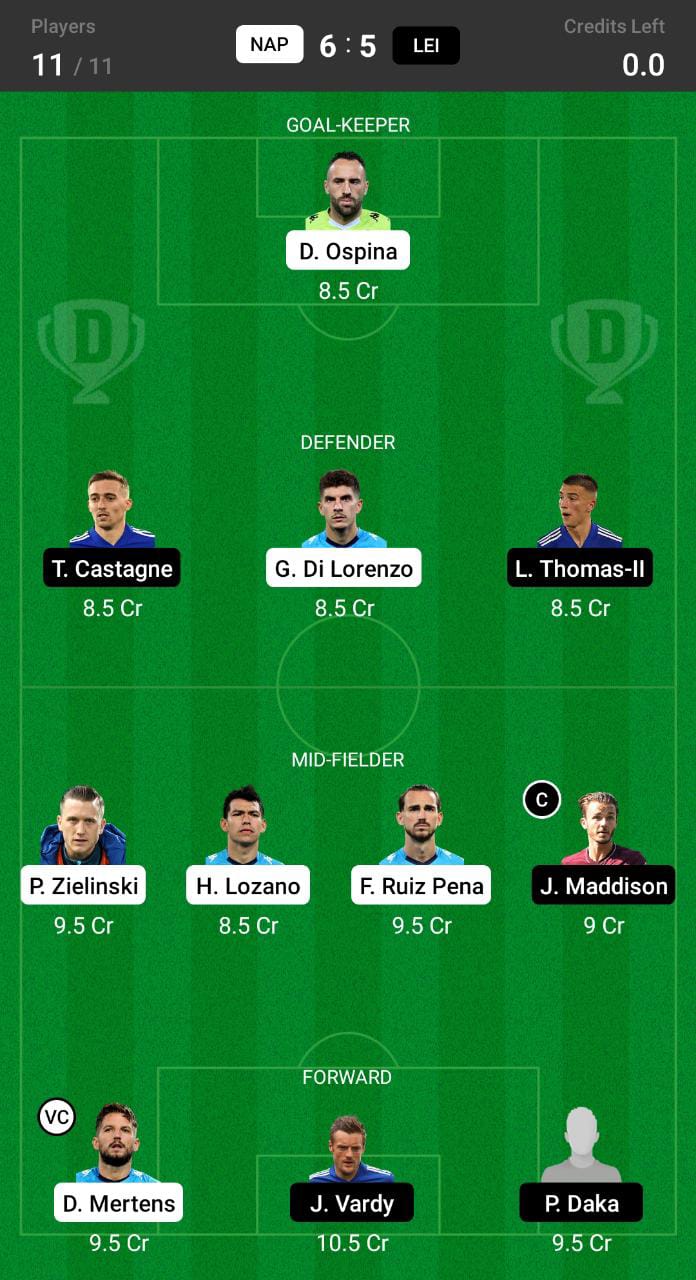 NAP vs LEI Dream11 Prediction, Fantasy Football Tips, Dream11 Team, Europa League 2021-22