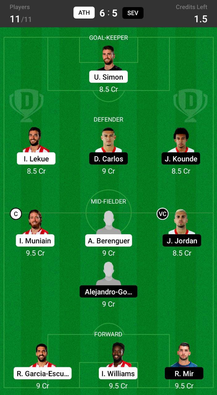 ATH vs SEV Dream11 Prediction, Dream11 Tips and Teams, La Liga Dream11 Prediction