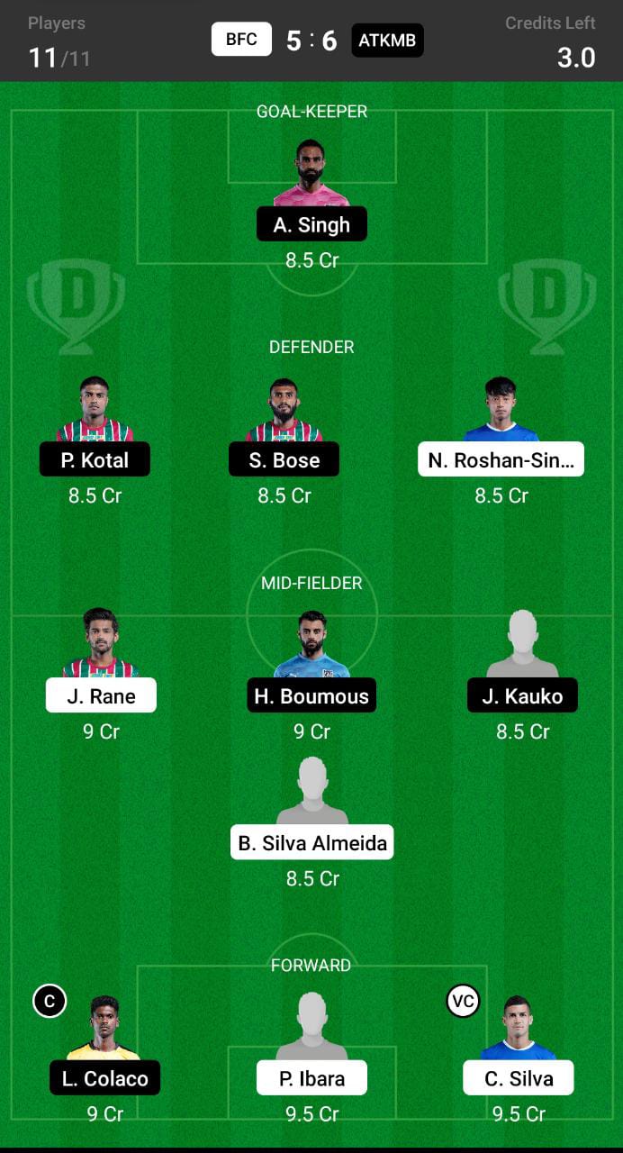 BFC vs ATKMB Dream11 Prediction, Dream11 Tips and Predictions, Indian Super League Dream11