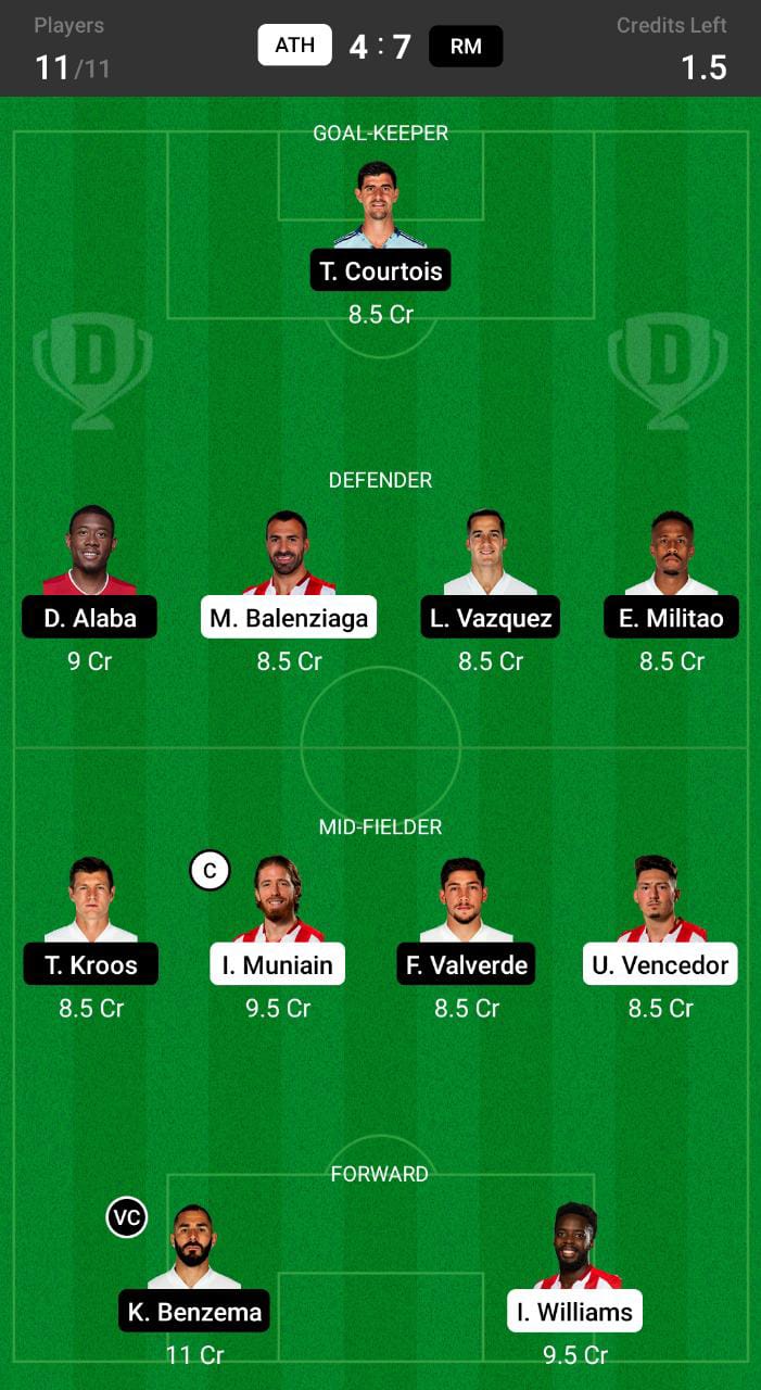 ATH vs RM Dream11 Prediction, Dream11 Tips and Prediction, La Liga Dream11 