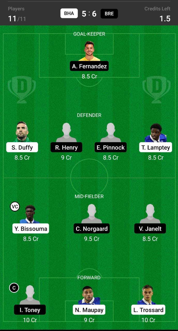BHA vs BRE Dream11 Prediction, Dream11 Tips and Prediction, Premier League Dream11
