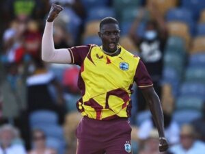 Jason Holder registered figures of 5/27 including a hat-trick as he picked up 4 wickets in four balls | Photo Credit: Windies Cricket Twitter