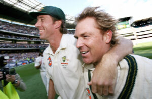 Glenn McGrath and Shane Warne exit the MCG, Australia v England, 4th Test, MCG, 3rd day, December 28, 2006, ©Getty Images