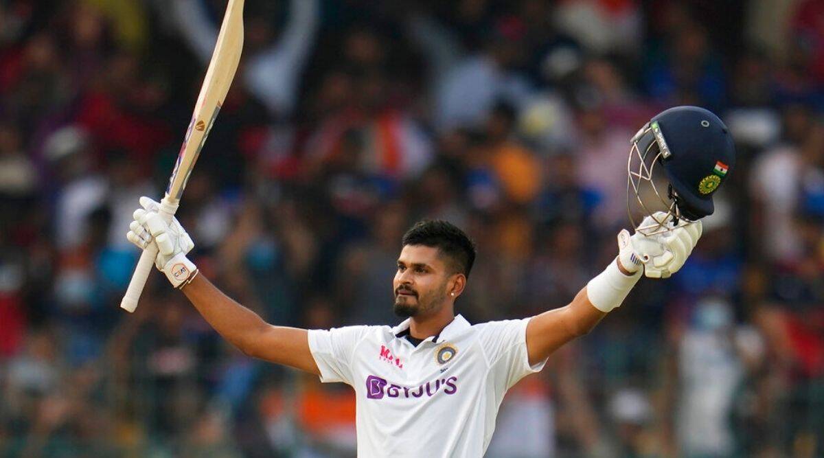 India's Shreyas Iyer celebrates scoring fifty runs during the first day of the second cricket test match between India and Sri Lanka in Bengaluru, India, Saturday, March 12, 2022. (AP Photo/Aijaz Rahi)