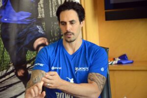 Mumbai: Mitchell Johnson of Mumbai Indians during a press conference in Mumbai on May 3, 2017. (Photo: IANS)
