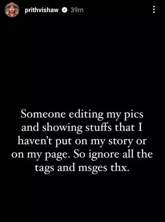 Prithvi Shaw Gives Clarification Over His ‘Happy Valentine’s Day Wifey’ Post On Social Media 3 Prithvi Shaw. PC- Instagram