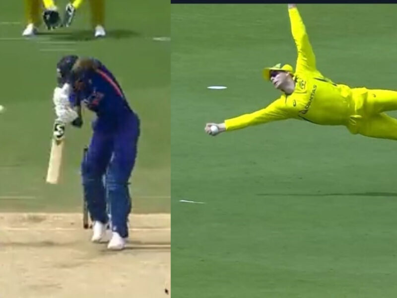 Steve Smith's excellent catch of Hardik Pandya. PC- Twitter