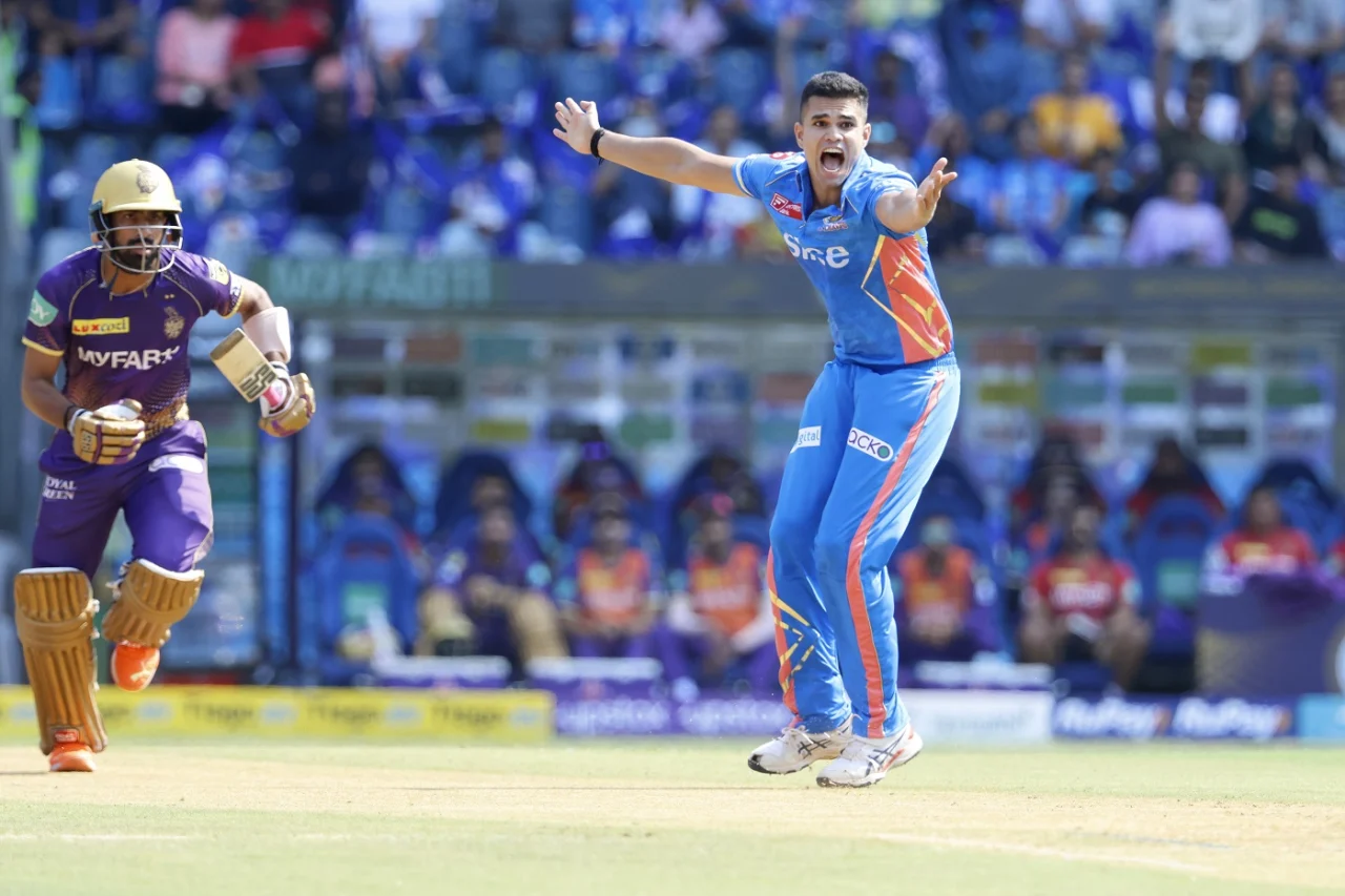 Arjun Tendulkar's making LBW appeal against KKR