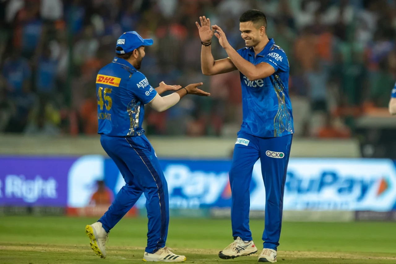 Arjun Tendulkar picks his IPL wicket as Rohit Sharma took the catch