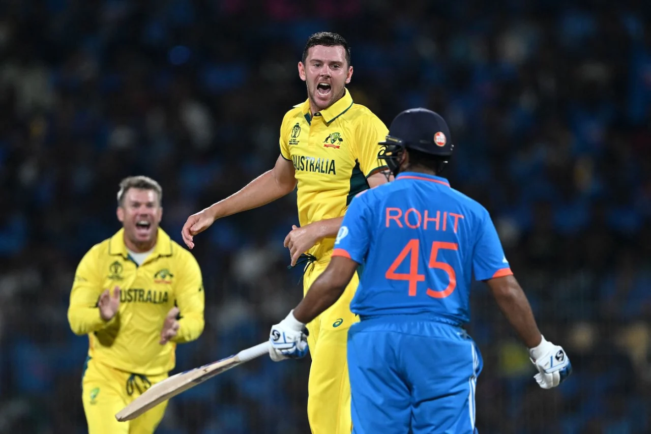 Josh Hazelwood Celebrating The Wicket Of Rohit Sharma
