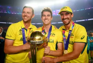 Josh Hazelwood With Pat Cummins And Mitchell Starc