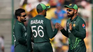 Shadab Khan With Babar Azam and Mohammad Rizwan