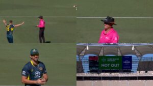 Australia players appeal for a run out