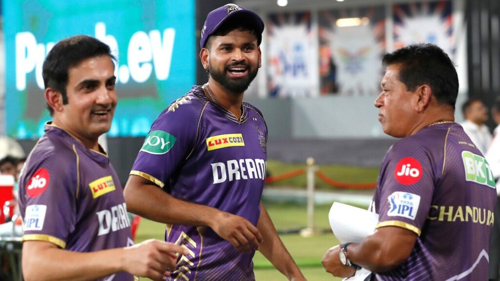 KKR captain Shreyas Iyer, mentor Gautam Gambhir and Chandrakant Pandit.