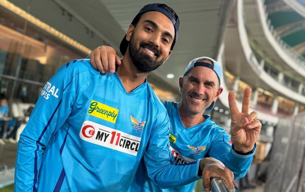 Justin Langer and Kl Rahul. Photo- LSG Twitter