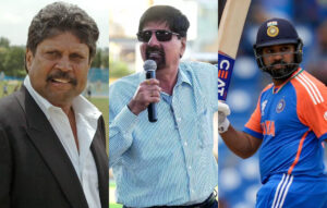 Rohit Sharma, Kapil Dev and Kris Srikkanth. Photo- Getty