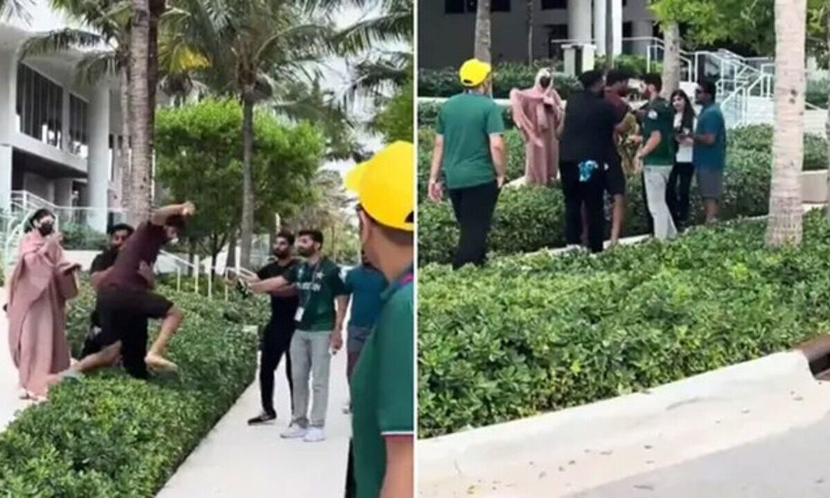 Haris Rauf in an altercation with the fan.