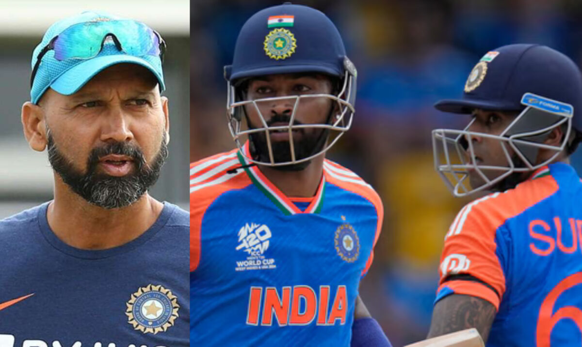 Hardik Pandya, Suryakumar Yadav and Paras Mhambrey. Photo- Getty