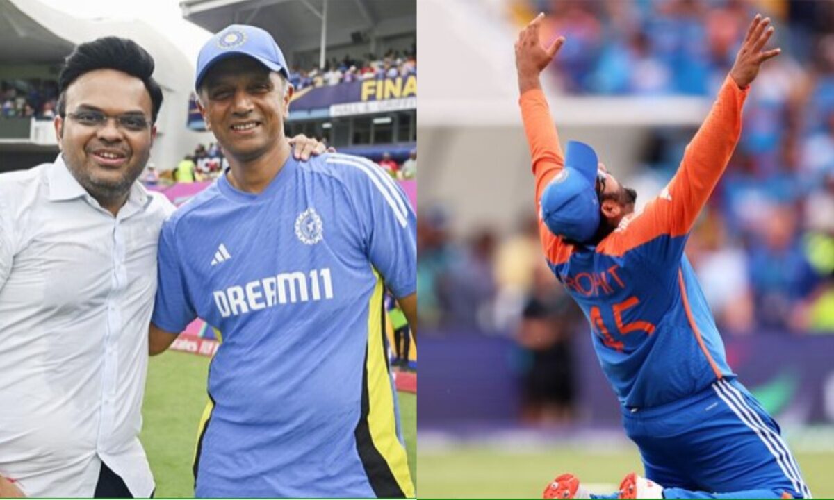 Jay Shah, Rahul Dravid and Rohit Sharma.