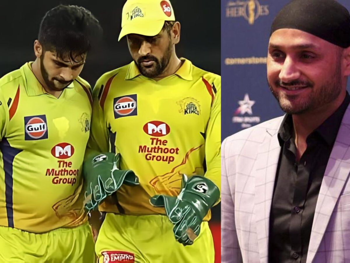 MS Dhoni, Shardul Thakur and Harbhajan Singh. Photo- Twitter