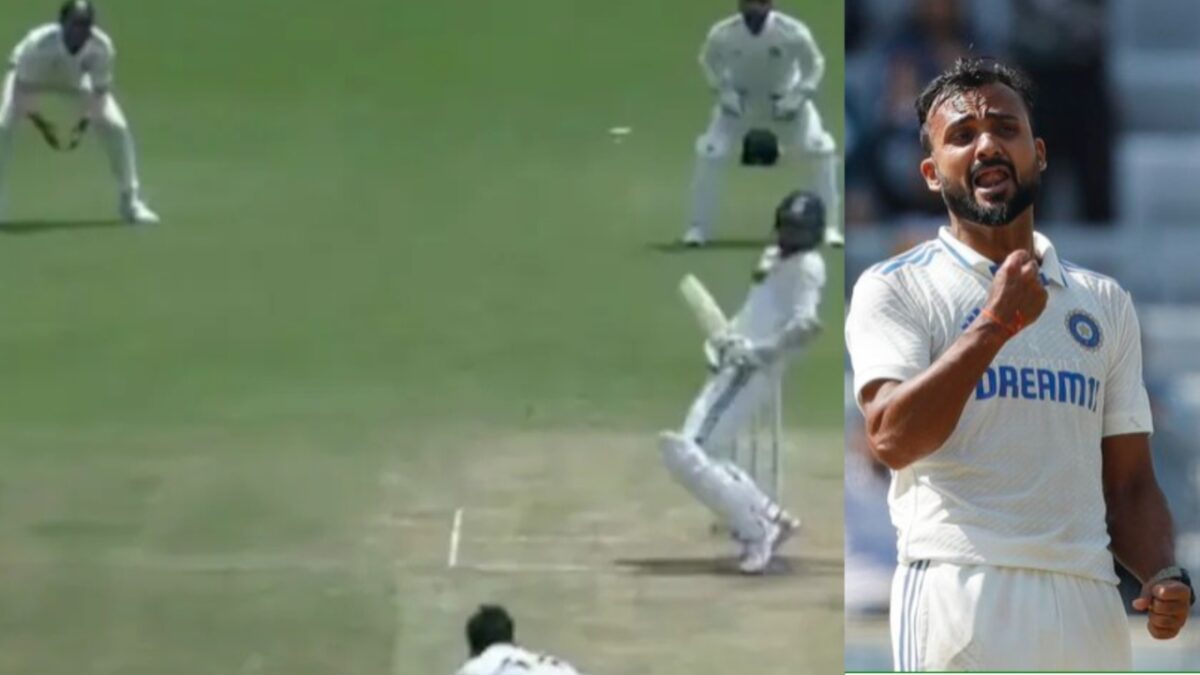 Akash Deep gets the ball hit on the chest during Duleep Trophy game.