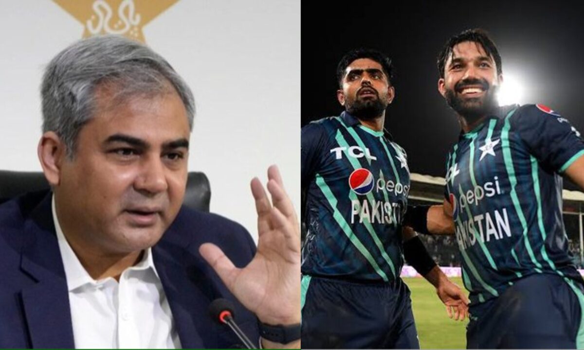 Mohsin Naqvi, Mohammad Rizwan and Babar Azam.