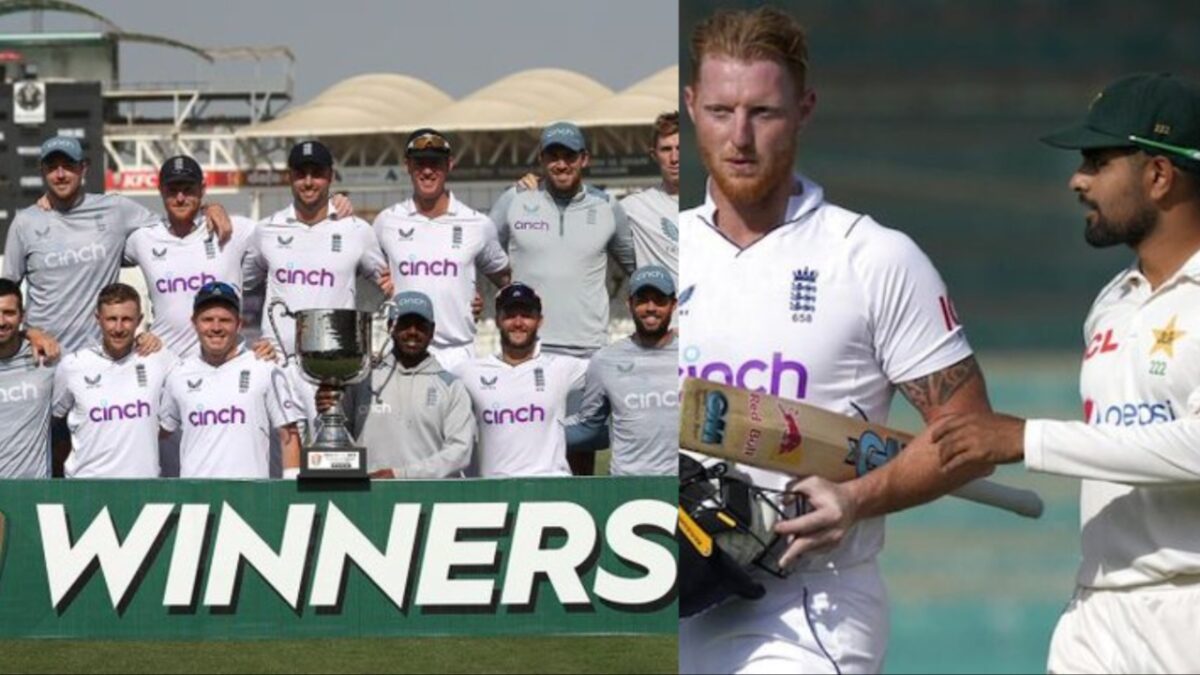 England team with captain Ben Stokes and Pakistan leader Babar Azam.