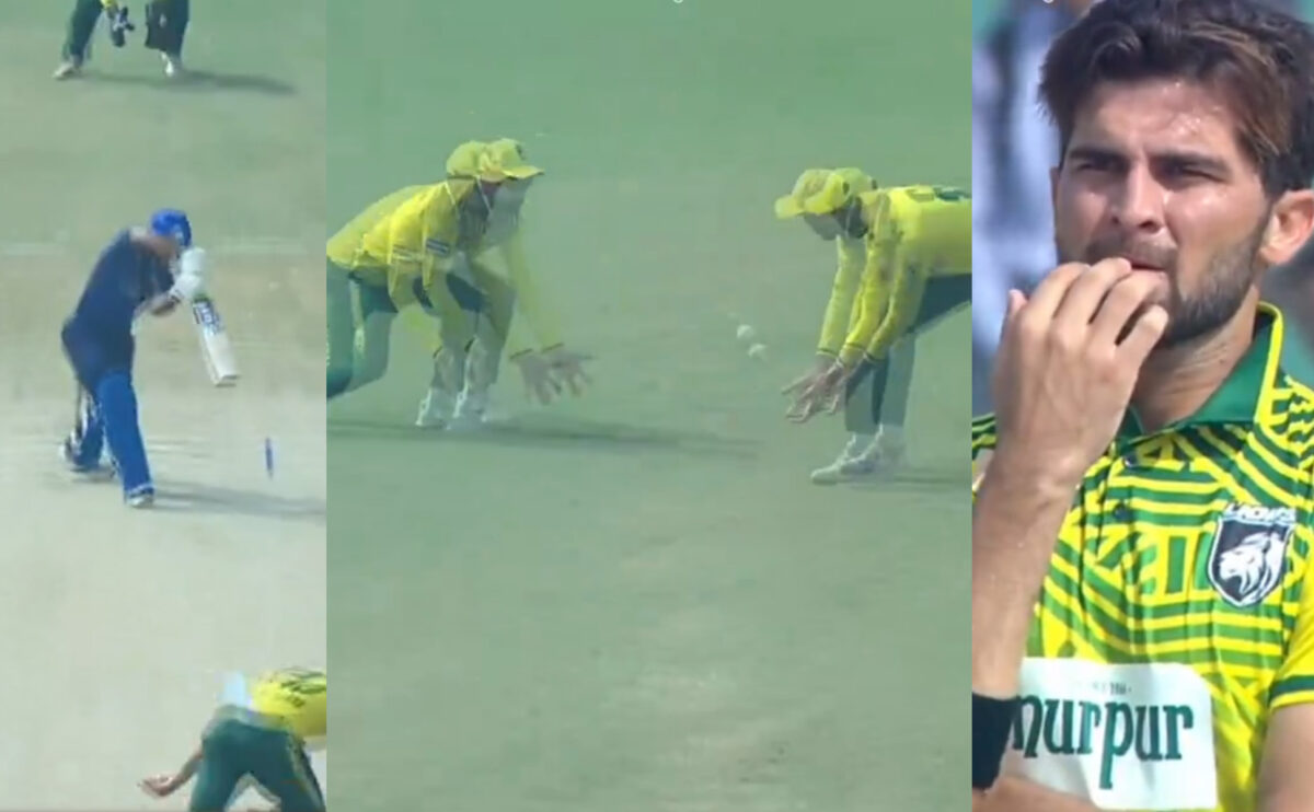 Shaheen Afridi reacts to Saim Ayub's drop catch. Photo- PCB Twitter